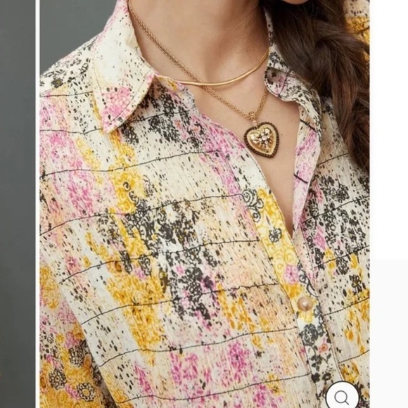 Anthropologie Smocked Printed Buttondown Blouse Size XS - Picture 4 of 7